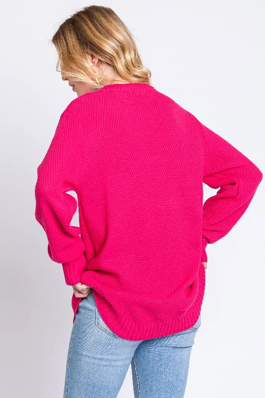 Fuchsia Knit Pullover Sweater