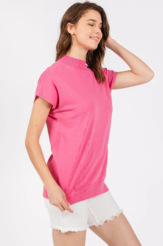 Fuchsia Mock Neck Knit Top