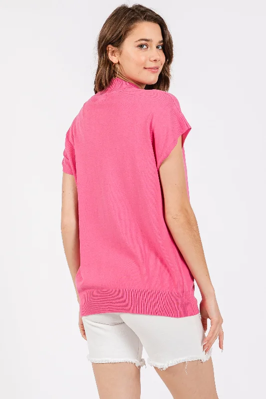 Fuchsia Mock Neck Knit Top