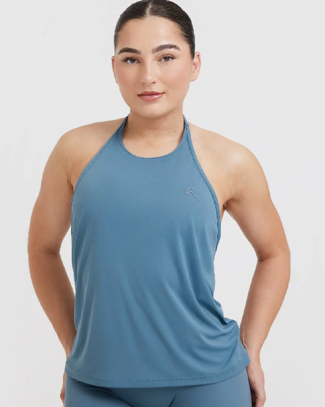 Go To High Neck Loose Crop Vest | Moonstone Blue