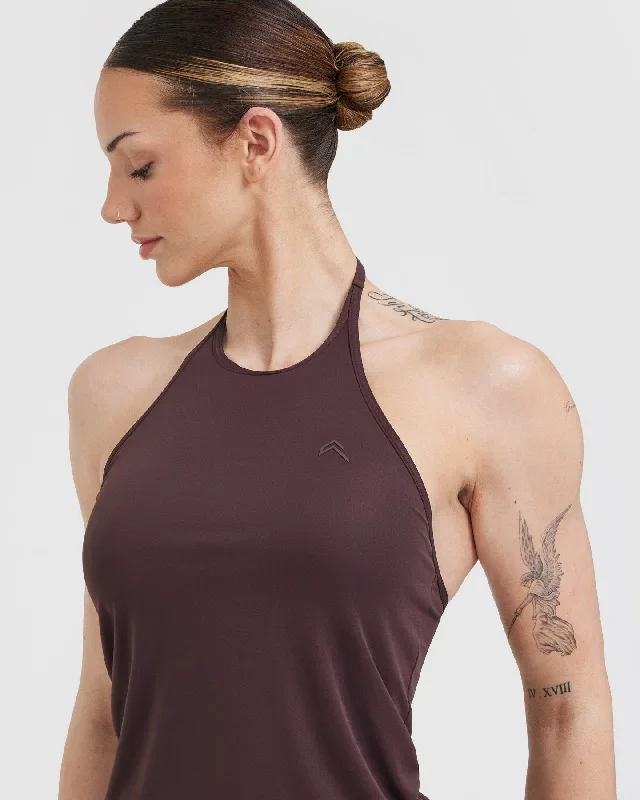 Go To High Neck Loose Crop Vest | Plum Brown