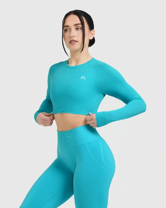 Go To Seamless Fitted Crop Long Sleeve Top | Aqua Blue