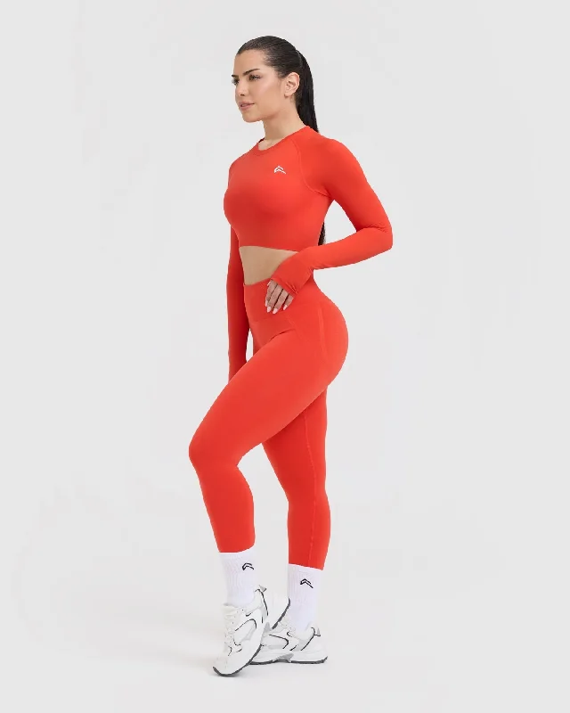 Go To Seamless Fitted Crop Long Sleeve Top | Charged Orange