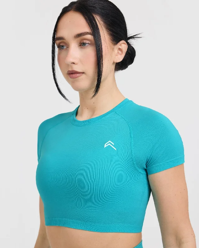 Go To Seamless Fitted Crop Top | Aqua Blue