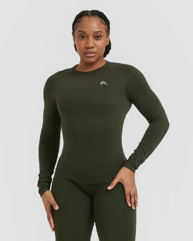 Go To Seamless Fitted Long Sleeve Top | Khaki