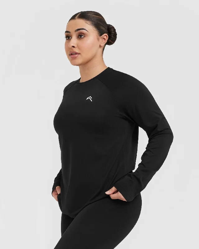 Go To Seamless Loose Long Sleeve Top | Black