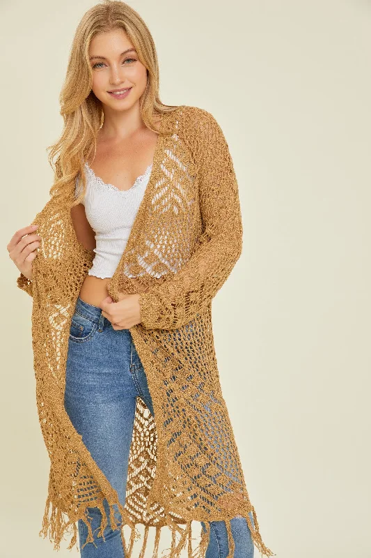 Gold Crochet Fringe Hem Cardigan