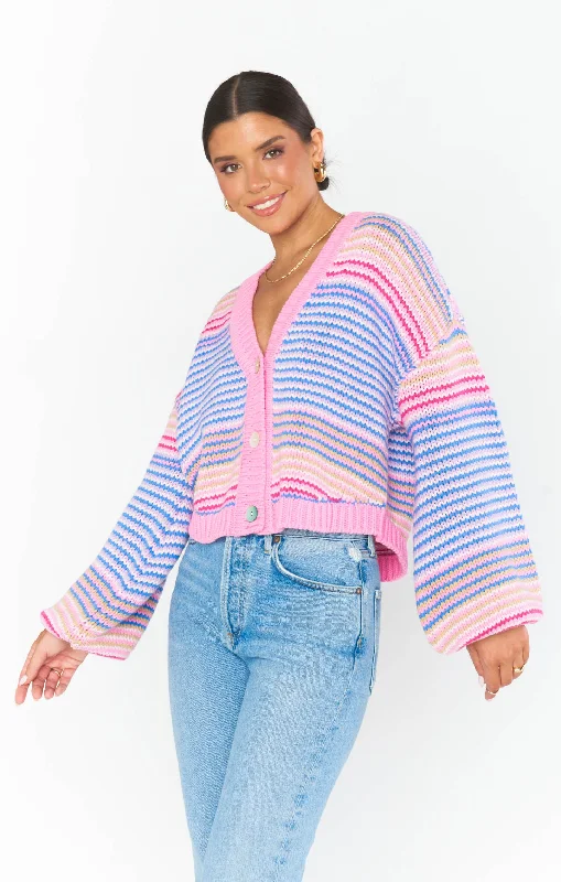 Good Karma Cardi ~ Pink Multi Stripe