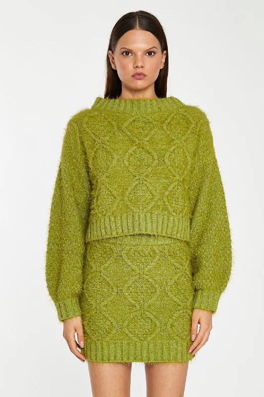 Grass-Green Cable-Knit Long Sleeve Jumper