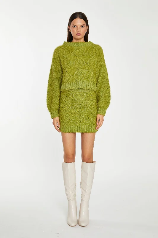 Grass-Green Cable-Knit Long Sleeve Jumper