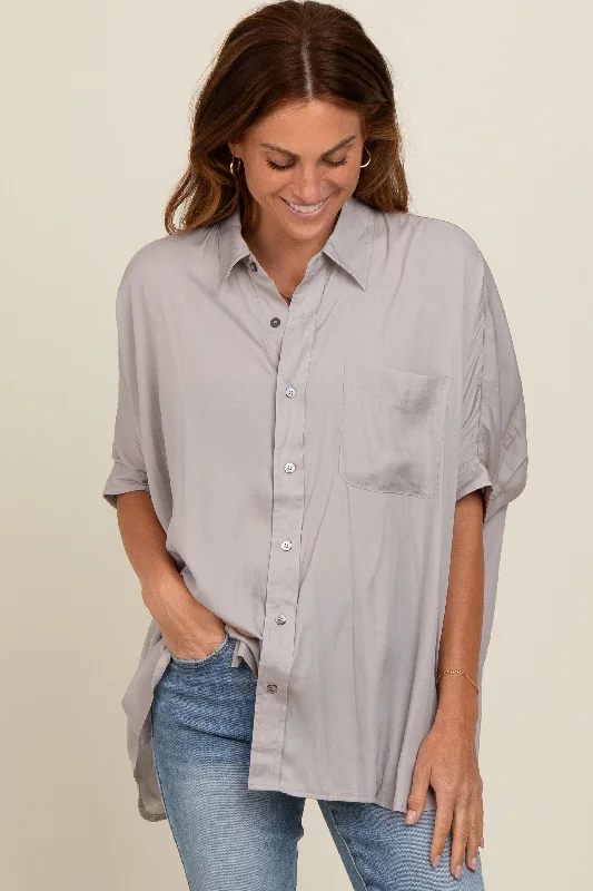 Grey Satin Oversized Shirt