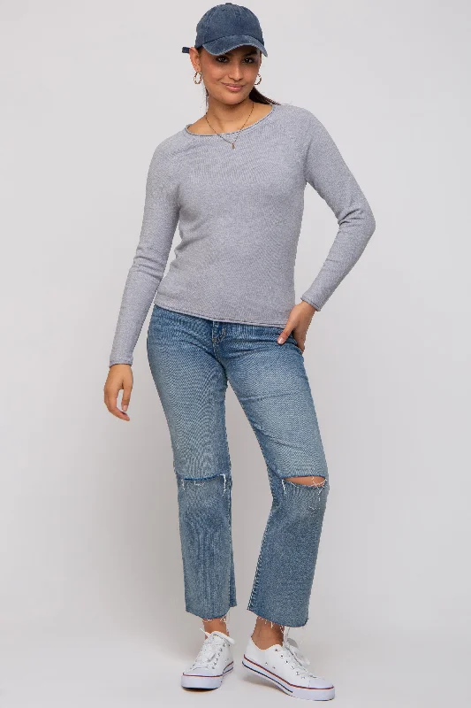 Heather Grey Basic Raglan Sleeve Sweater Top