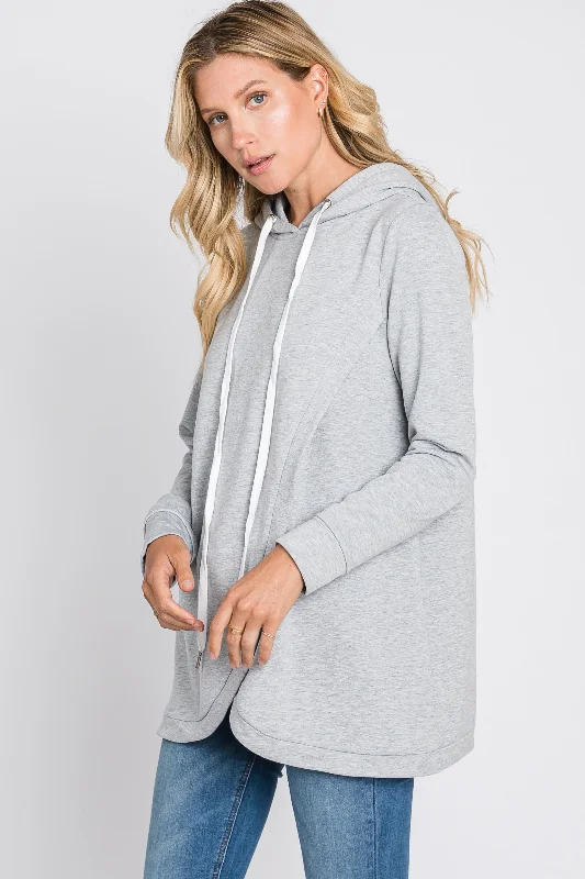 Heather Grey Layered Front Nursing Fleece Hoodie