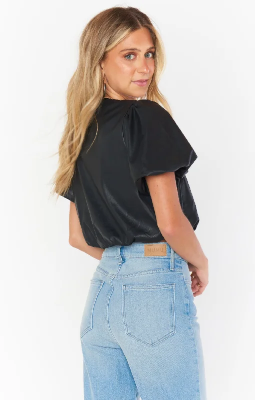 Highland Crop Top ~ Black Faux Leather