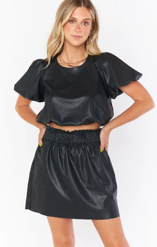 Highland Crop Top ~ Black Faux Leather