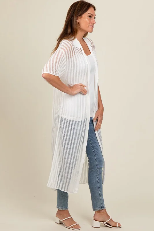 Ivory Distressed Collared Cover-Up