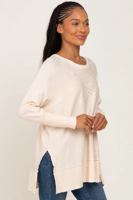 Ivory Dolman Sleeve Side Slit Sweater