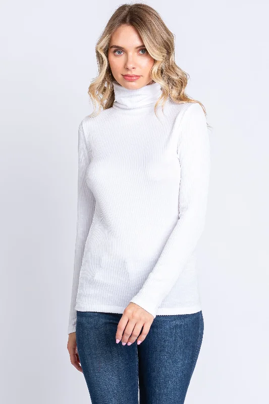 Ivory Ribbed Turtleneck Top