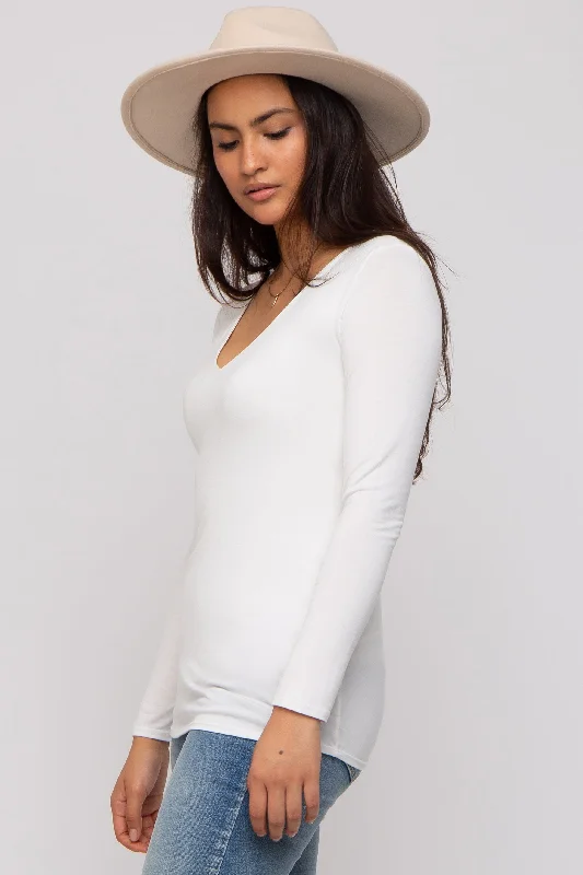 Ivory V-Neck Long Sleeve Top