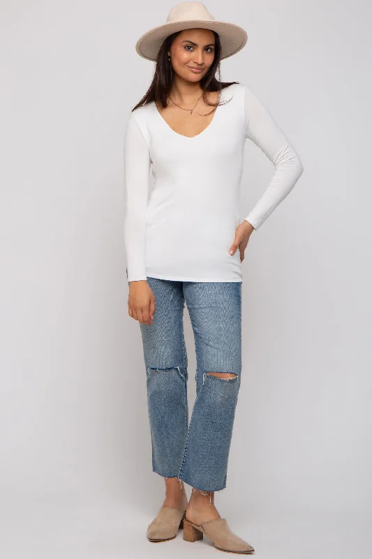 Ivory V-Neck Long Sleeve Top