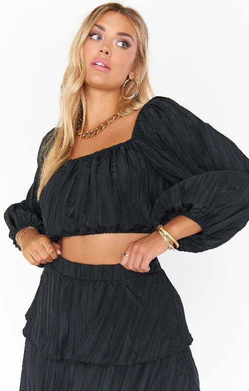 Keepsake Crop Top ~ Black Crinkle