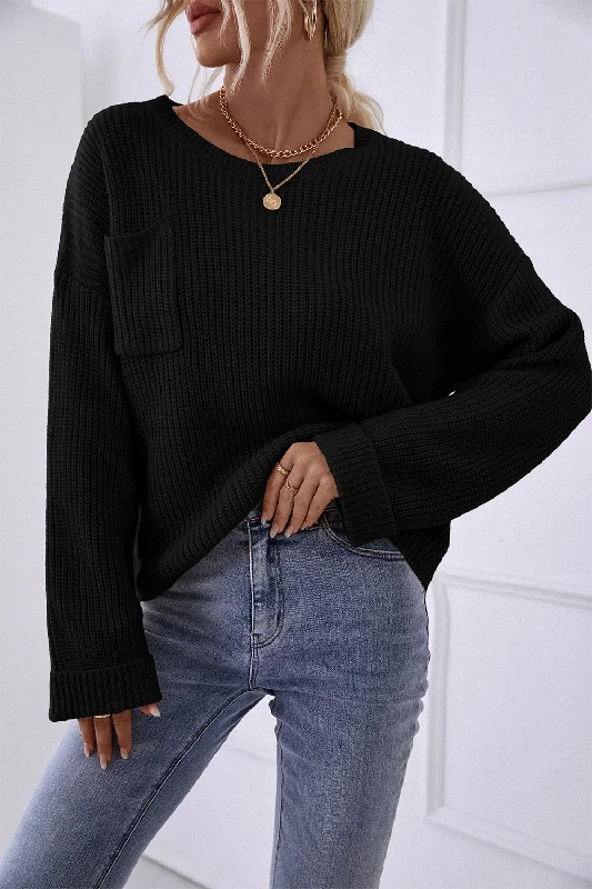 Pocket Oversized Knitted Pullover Sweater