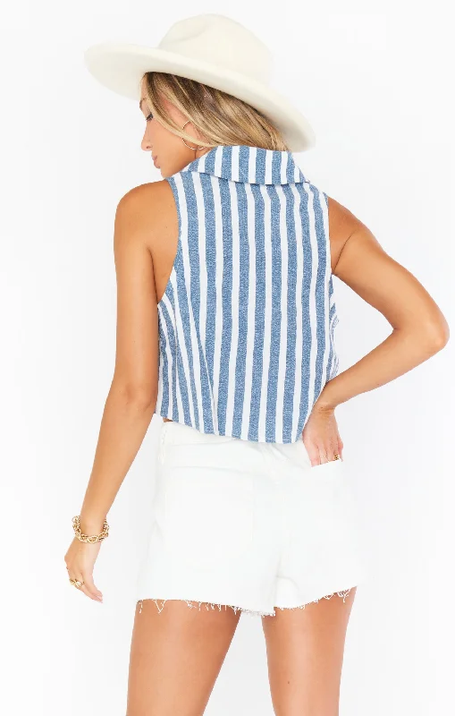 Kurt Collared Top ~ Sea Stripe