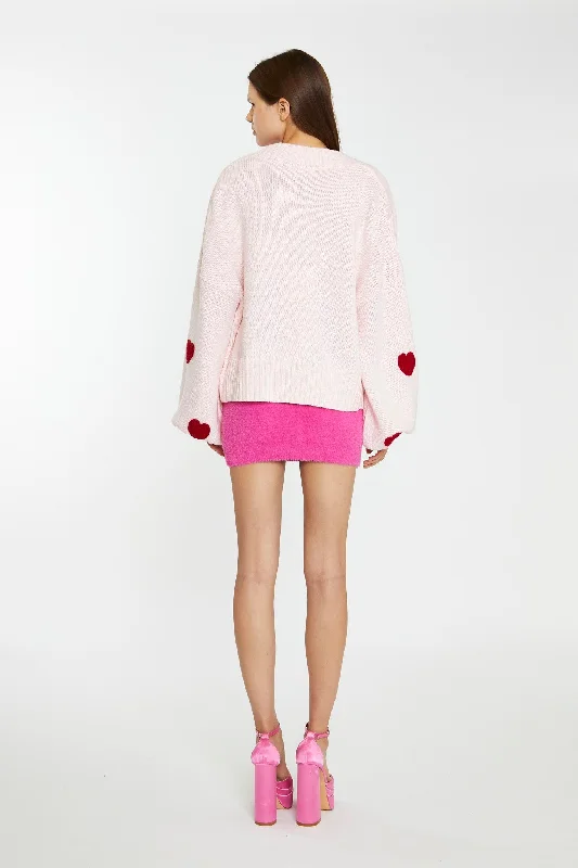 Pink-Red Heart Crochet Cardigan