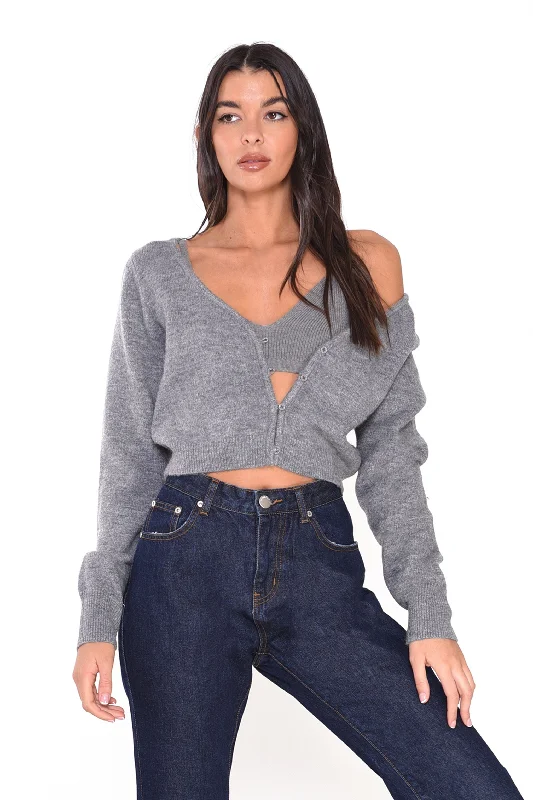 Glamorous Dark Grey Marl Crop Cardigan