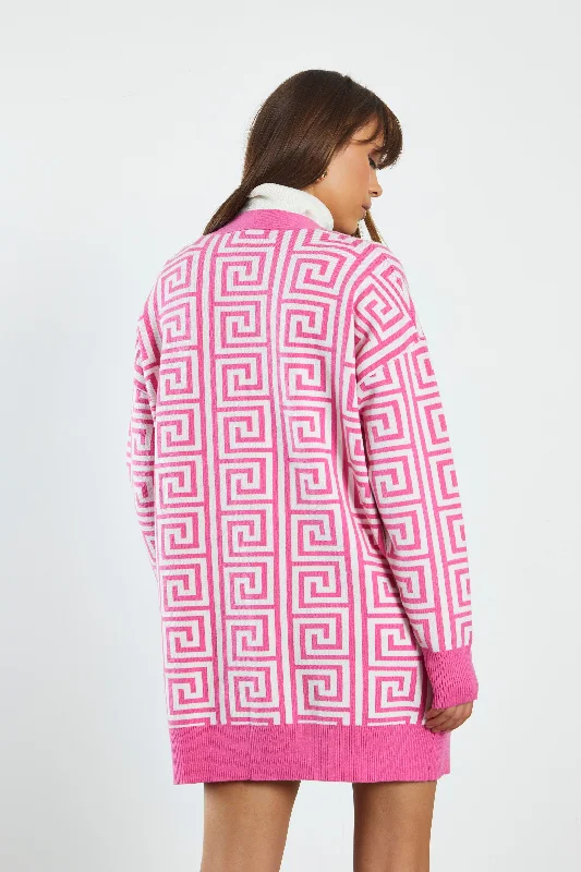 Glamorous Pink Geo Oversized Knitted Cardigan