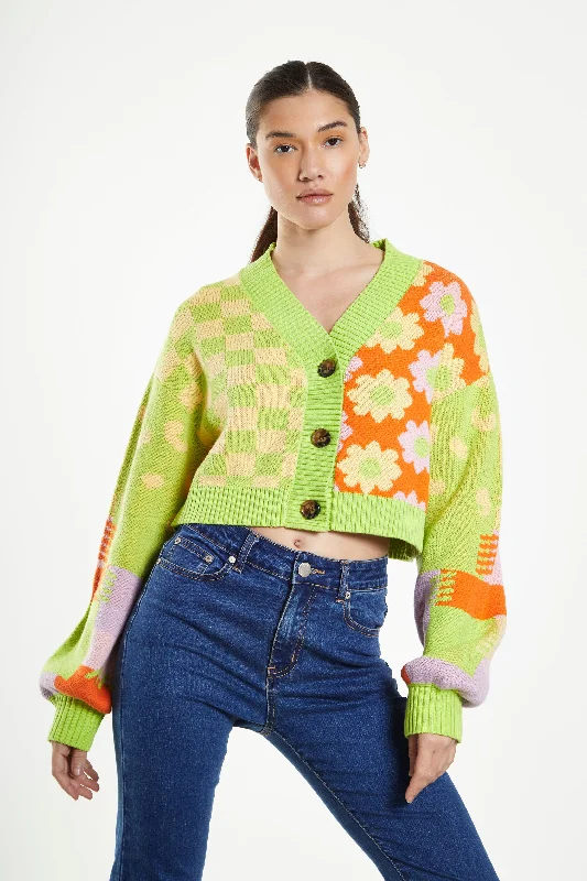 Glamorous Green Orange Multi Knit Cardigan