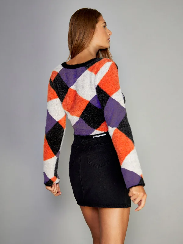 Glamorous Purple Orange Multi Cropped Jumper