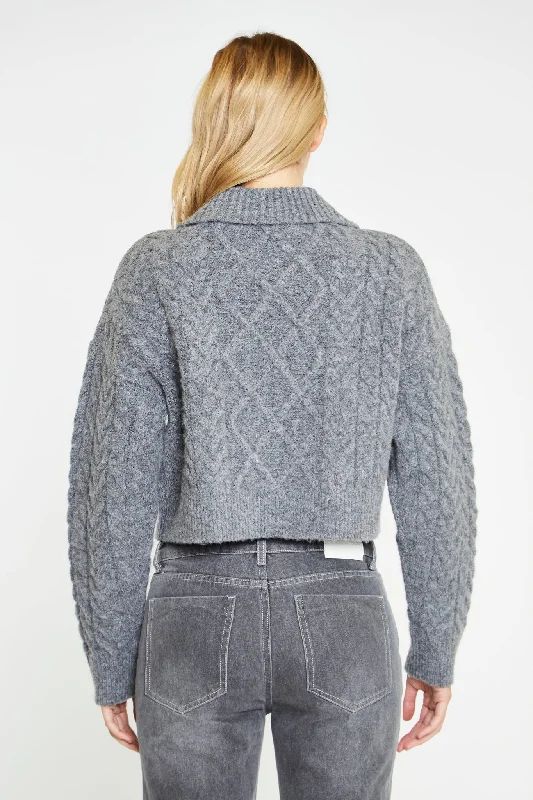 Dark-Grey Marl Collared Cable Knit Jumper