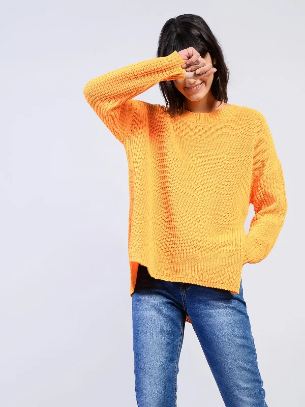 Glamorous Orange Split Side Knit Acrylic Long Sleeve Jumper