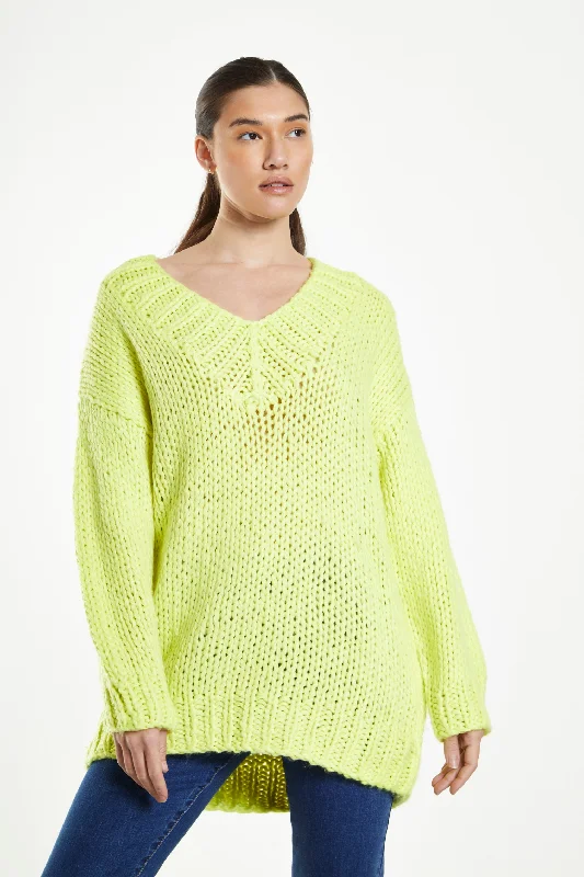 Glamorous Neon Lime Oversized V-Neck Jumper