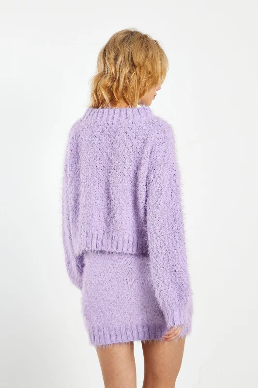 Glamorous Lilac Cropped Jumper with Front Cable Knit Detail