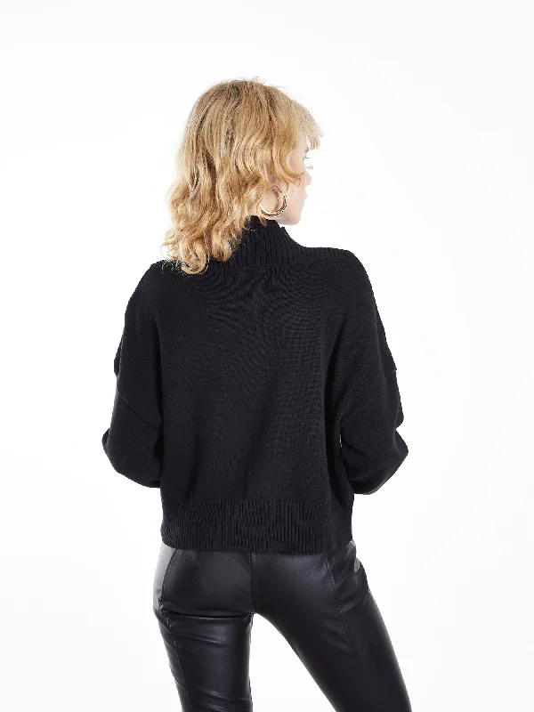 Glamorous Black Quarter Zip Knit Ribbed Long Sleeve Jumper