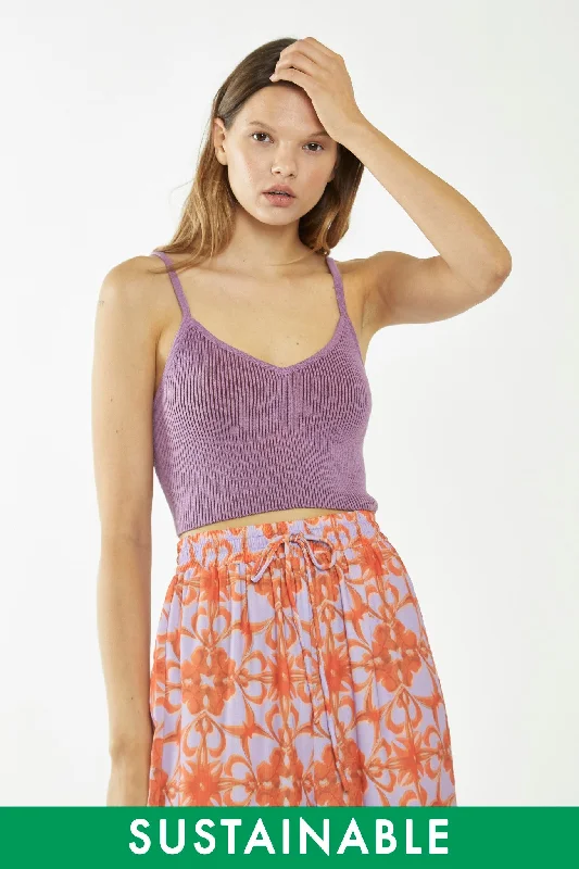 Lilac-Brown Rib Knit Crop Top