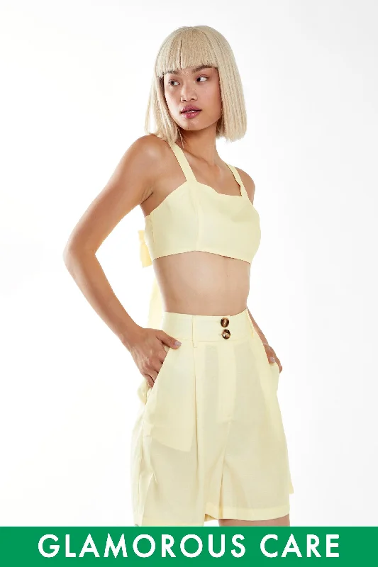 Pale Yellow Tie Back Crop-Top