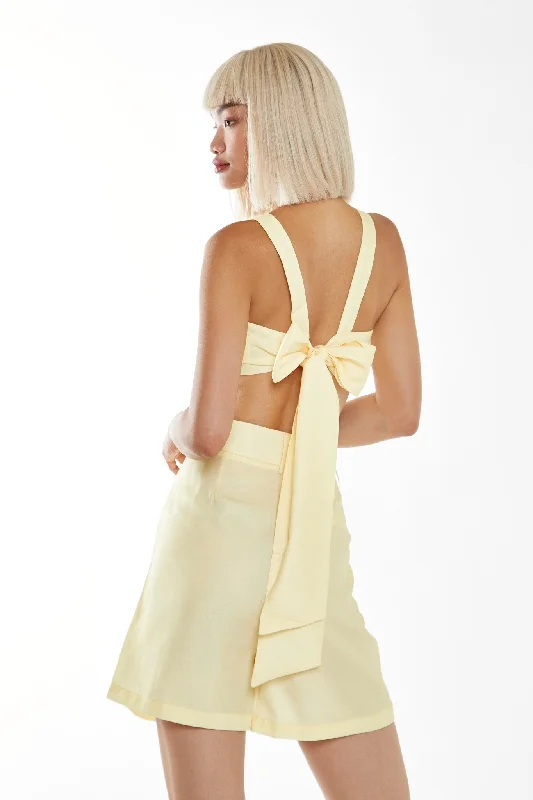 Pale Yellow Tie Back Crop-Top