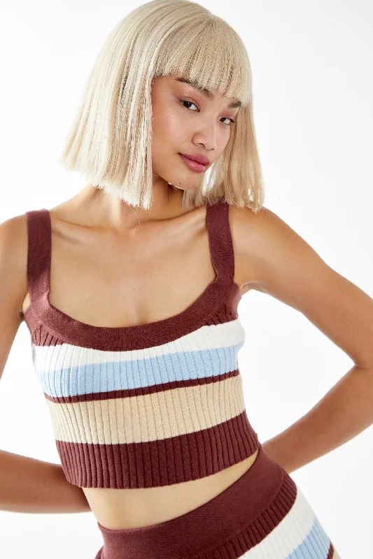 Blue-Brown Stripe Crop-top