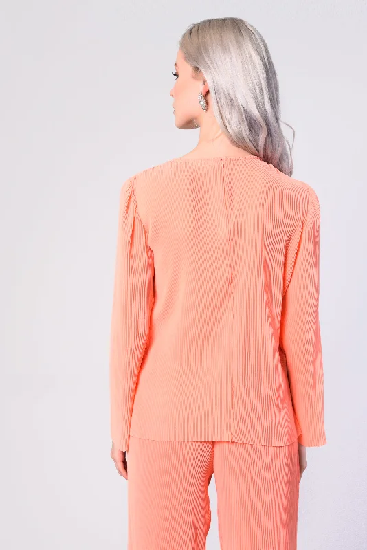 Glamorous Peach Plisse Split Hem Long Sleeve Jumper