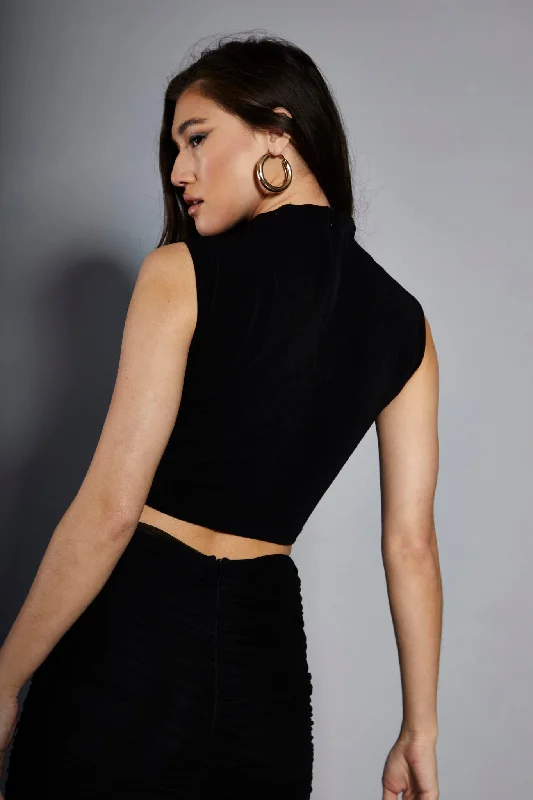 Glamorous Studio Black High Cowl Neck Crop Top