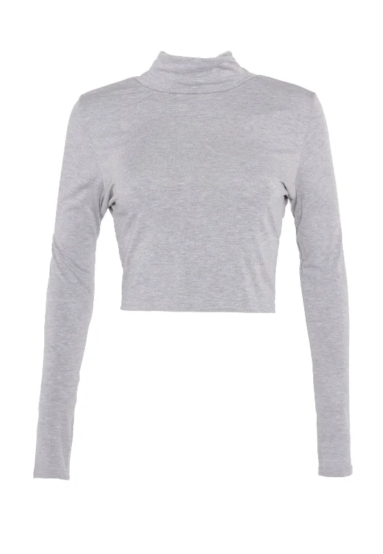 Glamorous Grey Marl High Neck Long Sleeve Crop Jumper