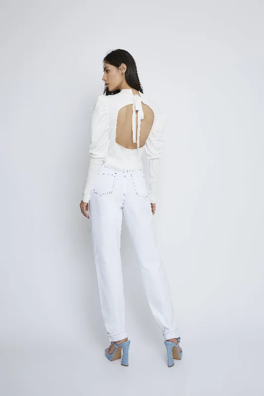 Glamorous White Puff Shoulder Open Back Jumper