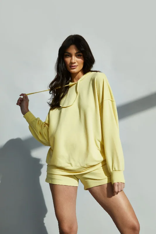 Glamorous Lemon Yellow Hooded Long Sleeve Jumper