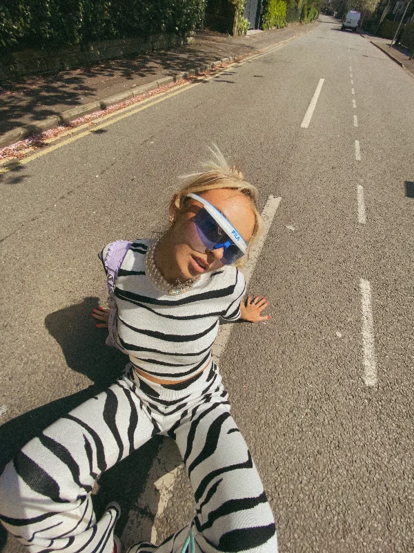 Glamorous White Black Zebra Knitted Crop Top