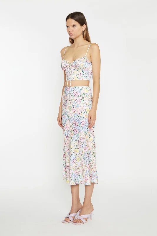 Painted Multi-Floral Ruched Bust Cup Crop-Top