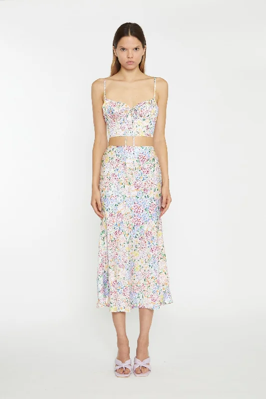 Painted Multi-Floral Ruched Bust Cup Crop-Top