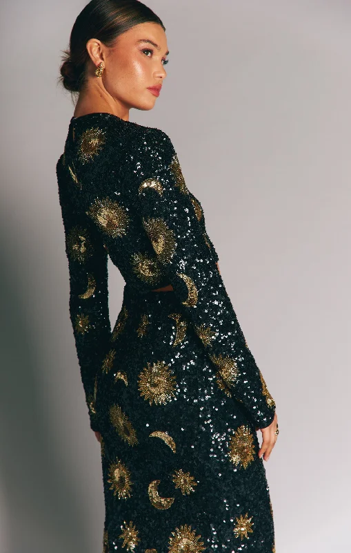 Last Call Top ~ Celestial Sequins Black